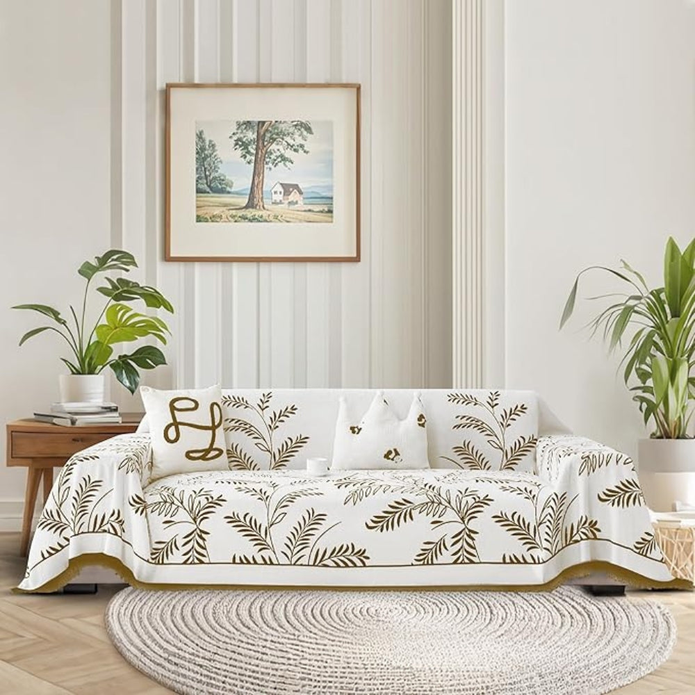 NaturSanft: Chenille-Mix Sofa Cover with Elegant Fringes & Non-Slip Comfort – for Sofa & Living Room