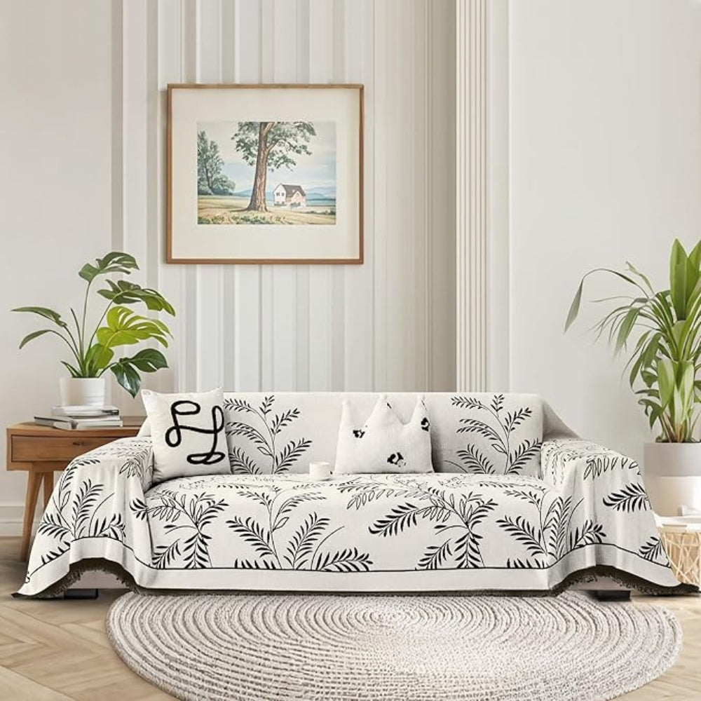 NaturSanft: Chenille-Mix Sofa Cover with Elegant Fringes & Non-Slip Comfort – for Sofa & Living Room