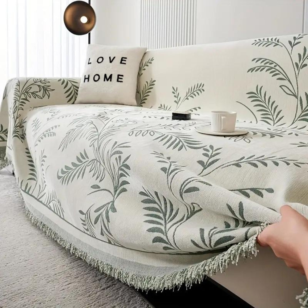 NaturSanft: Chenille-Mix Sofa Cover with Elegant Fringes & Non-Slip Comfort – for Sofa & Living Room