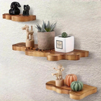 NaturSchwung: Wooden Wall Shelves – 3 Pieces, Elegant & Floating in Vintage Wave Design for Bedroom & Hallway