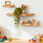 NaturSchwung: Wooden Wall Shelves – 3 Pieces, Elegant & Floating in Vintage Wave Design for Bedroom & Hallway
