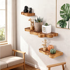 NaturSchwung: Wooden Wall Shelves – 3 Pieces, Elegant & Floating in Vintage Wave Design for Bedroom & Hallway