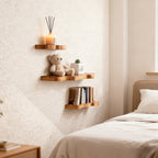 NaturSchwung: Wooden Wall Shelves – 3 Pieces, Elegant & Floating in Vintage Wave Design for Bedroom & Hallway