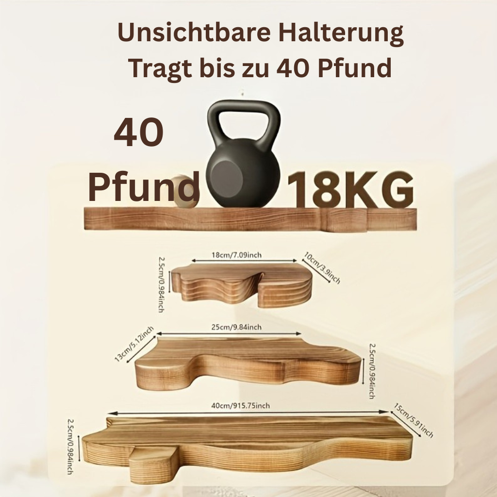 NaturSchwung: Wooden Wall Shelves – 3 Pieces, Elegant & Floating in Vintage Wave Design for Bedroom & Hallway