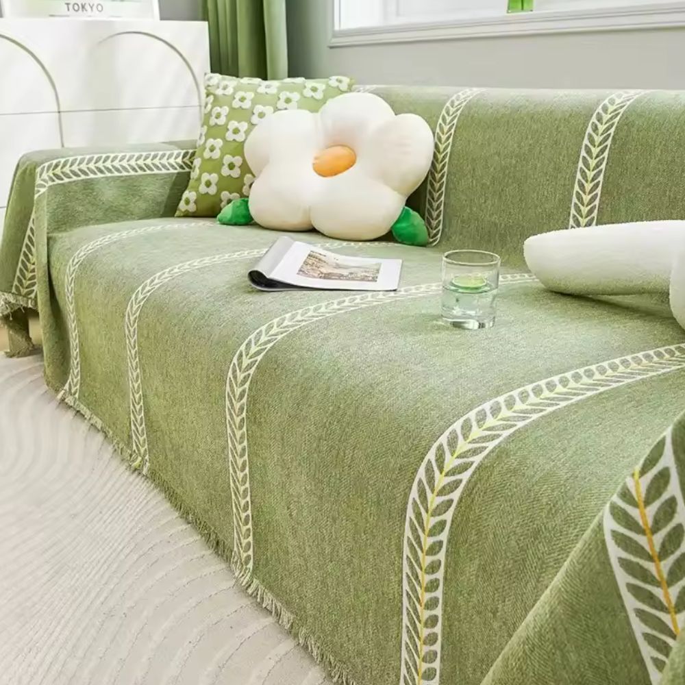 NatureWeaver: Sofa Cover in Leaf Pattern Made from Luxurious Chenille with Non-Slip Comfort – for Sofa & Living Room