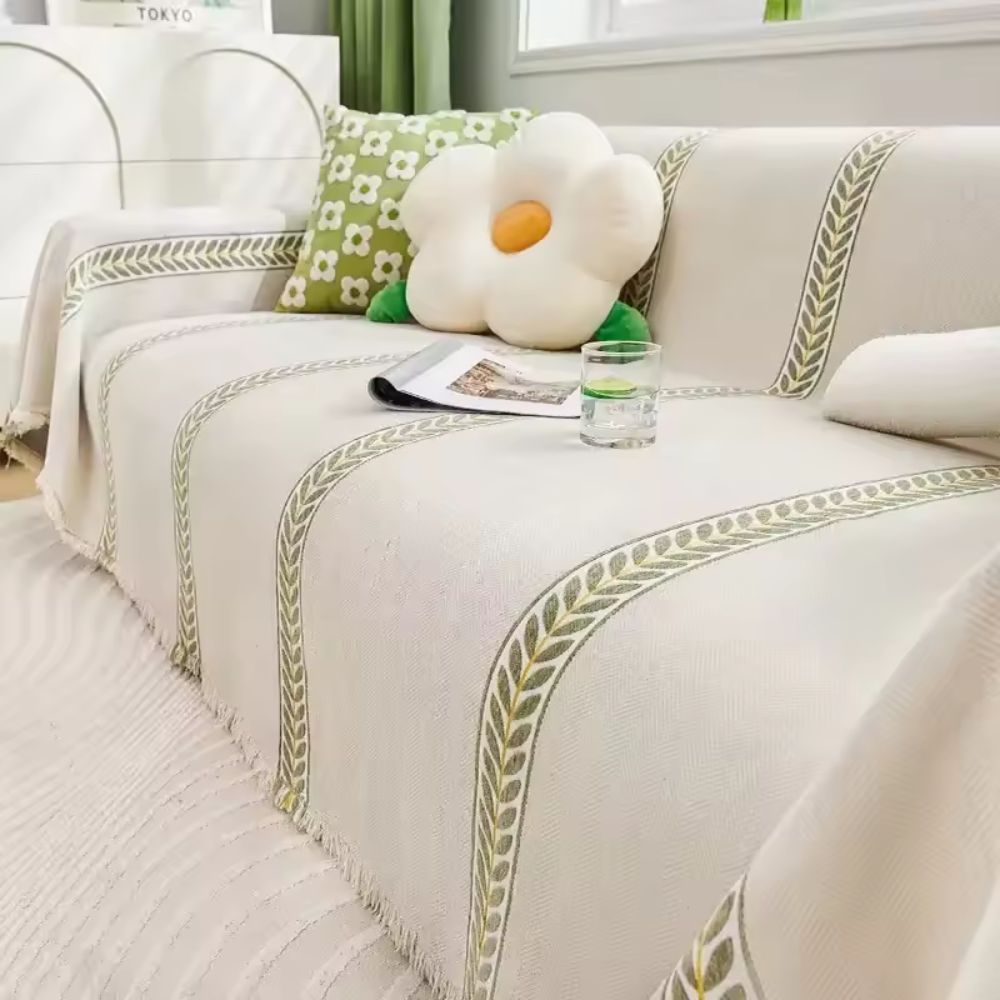 NatureWeaver: Sofa Cover in Leaf Pattern Made from Luxurious Chenille with Non-Slip Comfort – for Sofa & Living Room