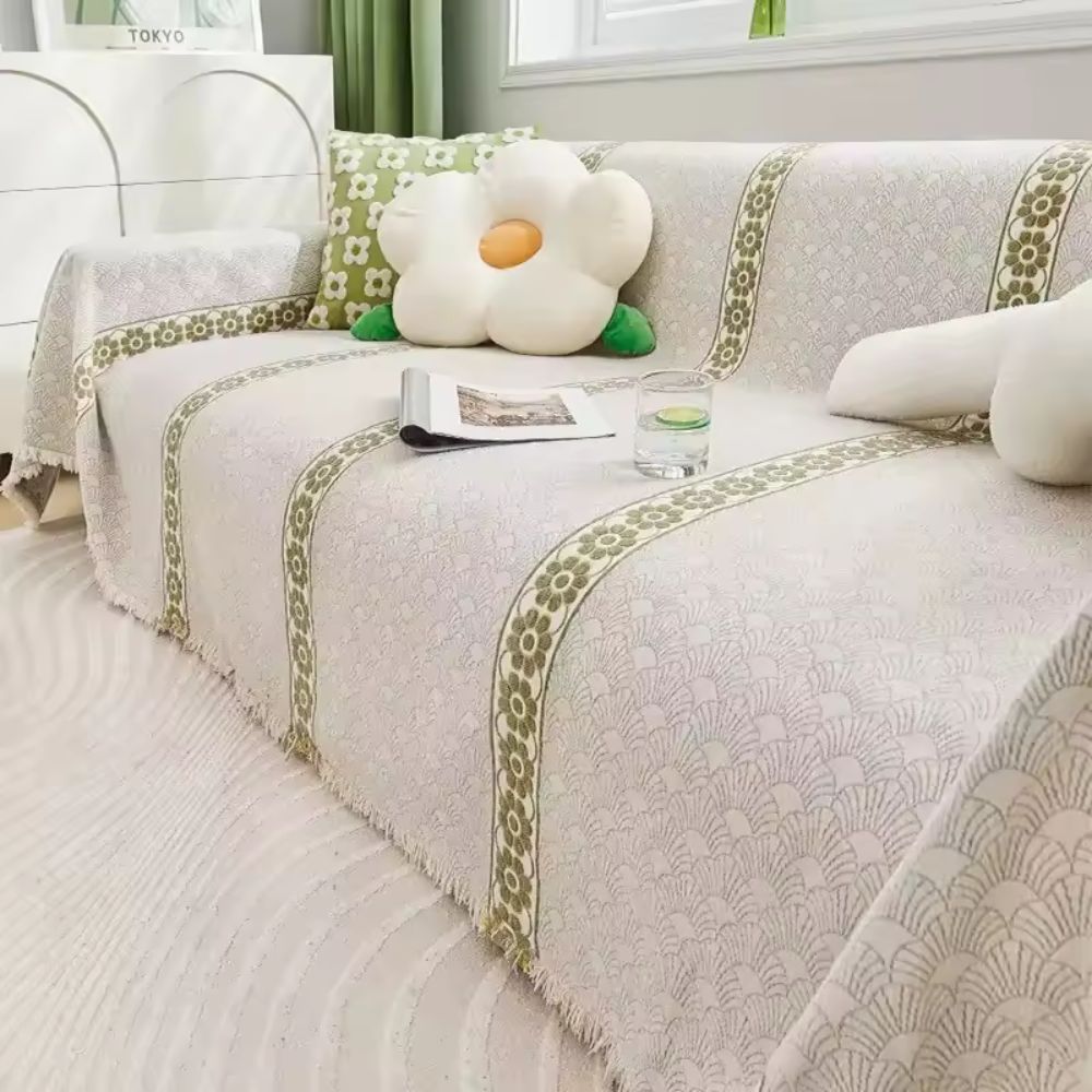 NatureWeaver: Sofa Cover in Leaf Pattern Made from Luxurious Chenille with Non-Slip Comfort – for Sofa & Living Room