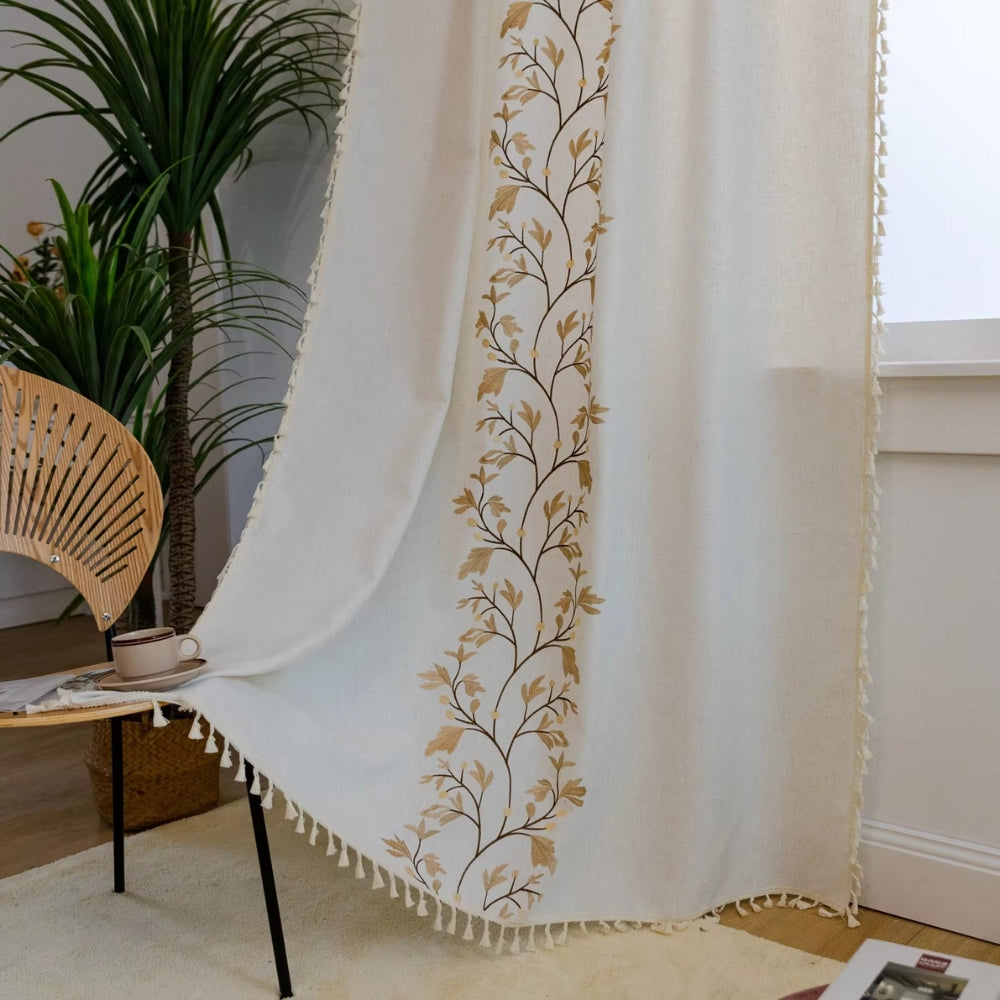 NaturWeide: Curtain with Floral Pattern & Tassels – Elegant & Decorative for Living Room & Bedroom