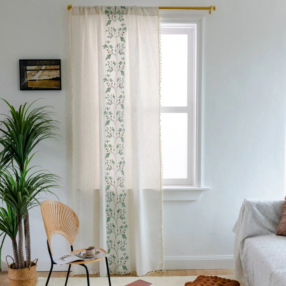 NaturWeide: Curtain with Floral Pattern & Tassels – Elegant & Decorative for Living Room & Bedroom