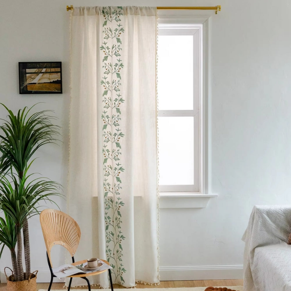 NaturWeide: Curtain with Floral Pattern & Tassels – Elegant & Decorative for Living Room & Bedroom