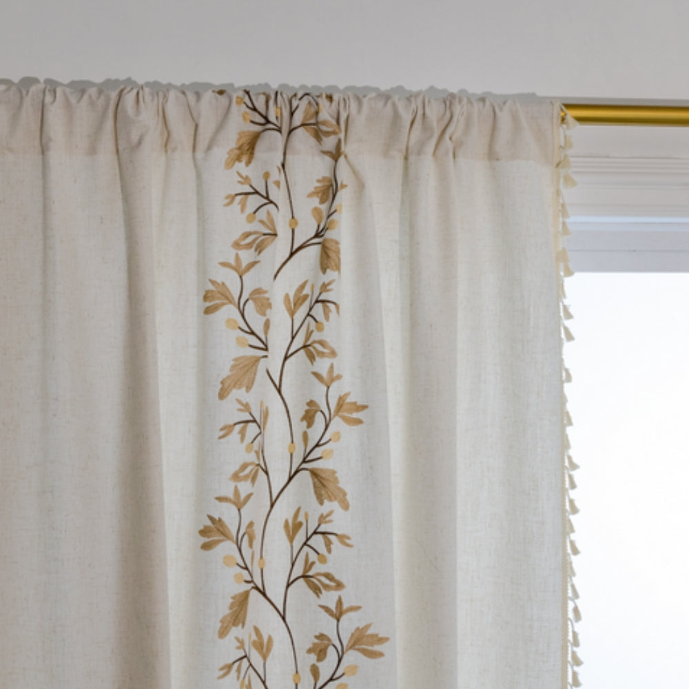 NaturWeide: Curtain with Floral Pattern & Tassels – Elegant & Decorative for Living Room & Bedroom