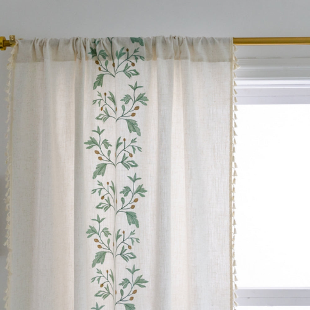 NaturWeide: Curtain with Floral Pattern & Tassels – Elegant & Decorative for Living Room & Bedroom