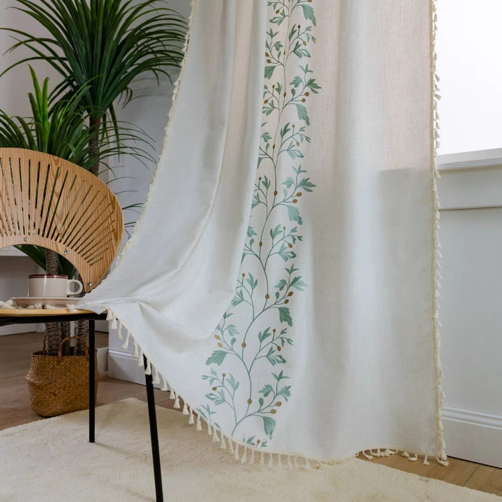 NaturWeide: Curtain with Floral Pattern & Tassels – Elegant & Decorative for Living Room & Bedroom
