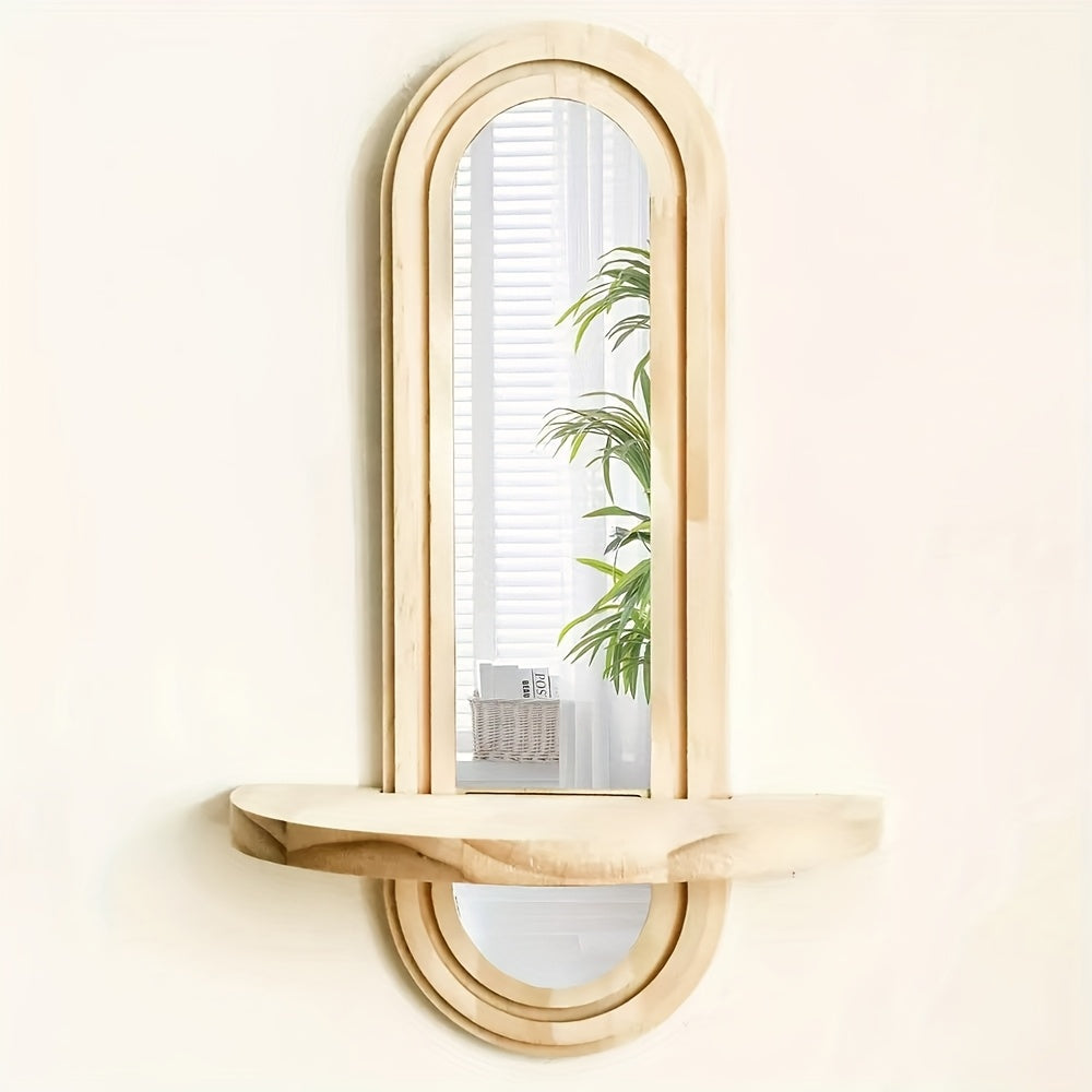 NaturalReflex: Wooden Wall Shelves – Space-saving, Stylish & Floating in Nordic Design with Mirror for Living Room & Home Office