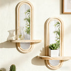 NaturalReflex: Wooden Wall Shelves – Space-saving, Stylish & Floating in Nordic Design with Mirror for Living Room & Home Office