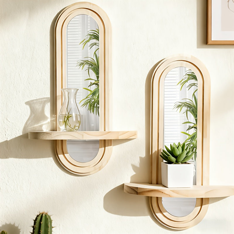 NaturalReflex: Wooden Wall Shelves – Space-saving, Stylish & Floating in Nordic Design with Mirror for Living Room & Home Office