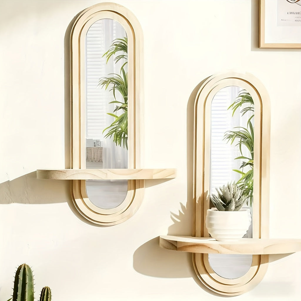 NaturalReflex: Wooden Wall Shelves – Space-saving, Stylish & Floating in Nordic Design with Mirror for Living Room & Home Office