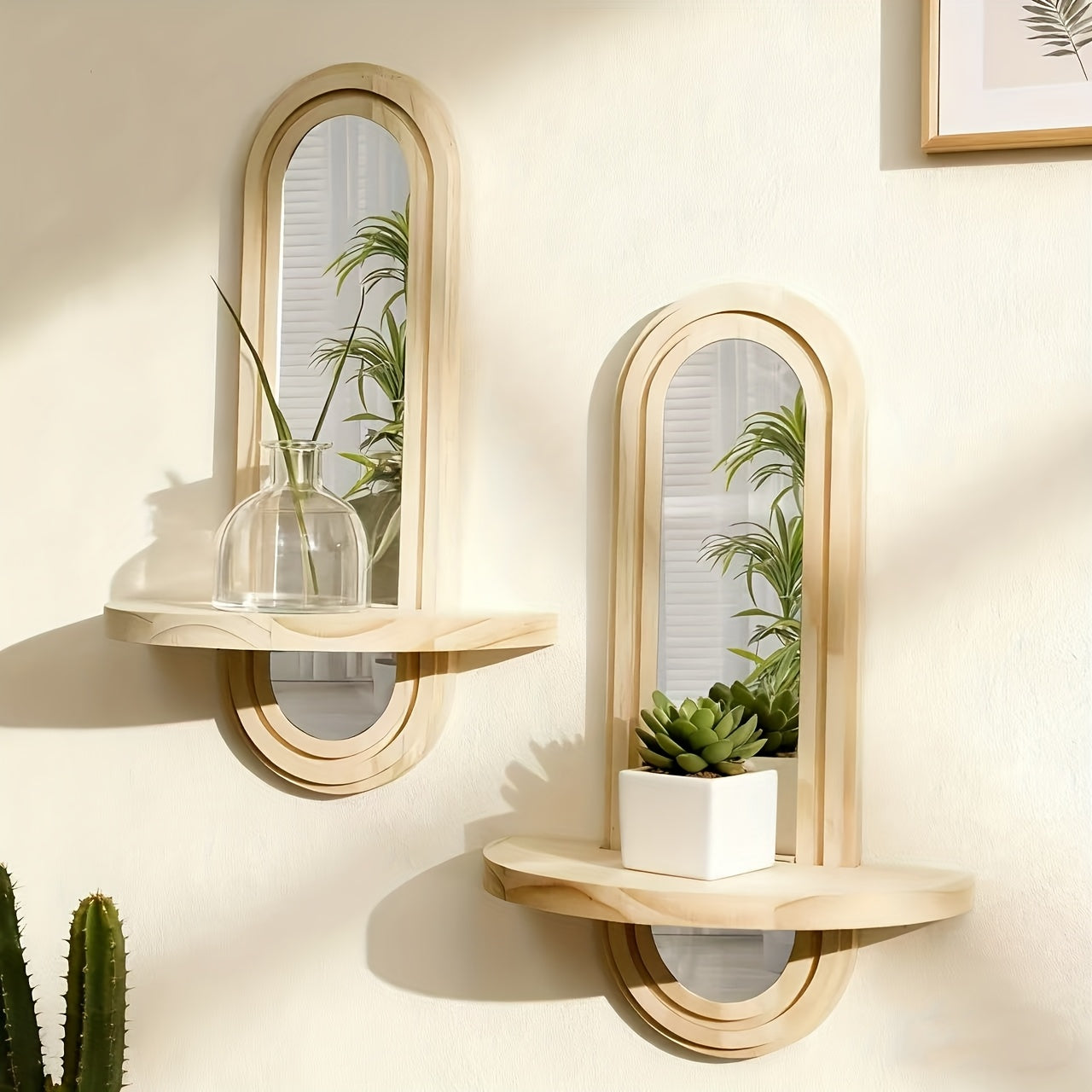 NaturalReflex: Wooden Wall Shelves – Space-saving, Stylish & Floating in Nordic Design with Mirror for Living Room & Home Office