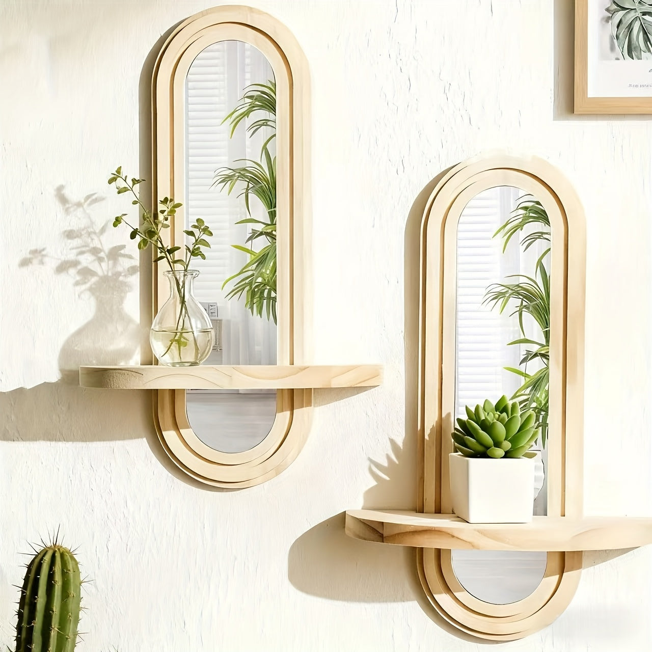 NaturalReflex: Wooden Wall Shelves – Space-saving, Stylish & Floating in Nordic Design with Mirror for Living Room & Home Office