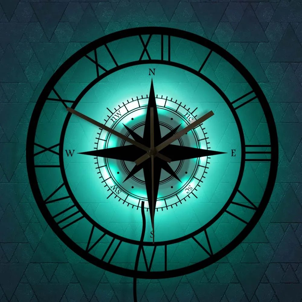 Nautical Compass Wall Clock Plastic Silent Operation