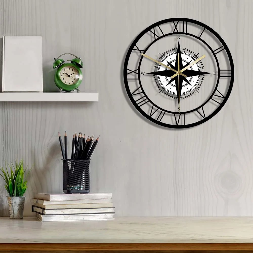 Nautical Compass Wall Clock Plastic Silent Operation