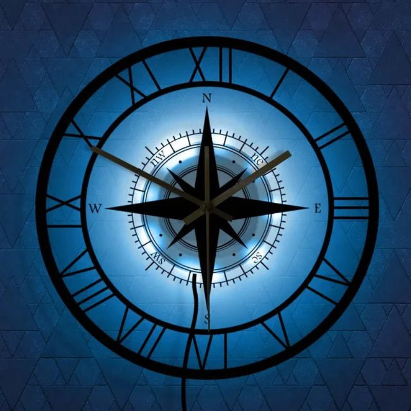 Nautical Compass Wall Clock Plastic Silent Operation