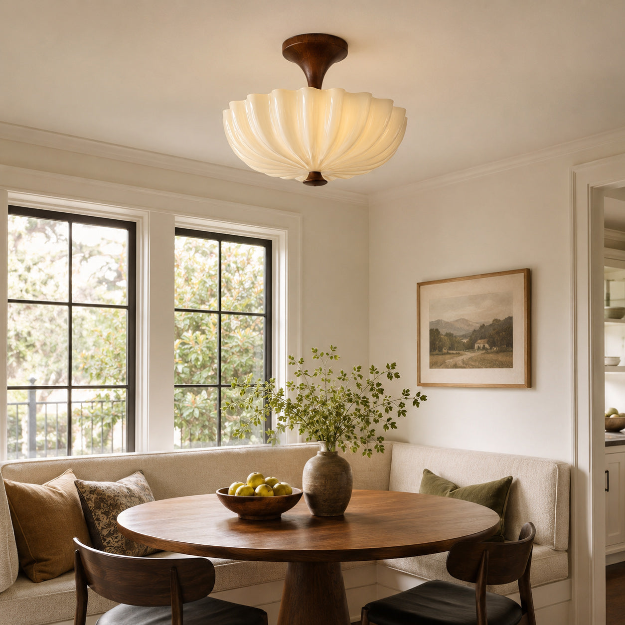 Nerida Rippled Glass & Wood Semi-Flush Mount