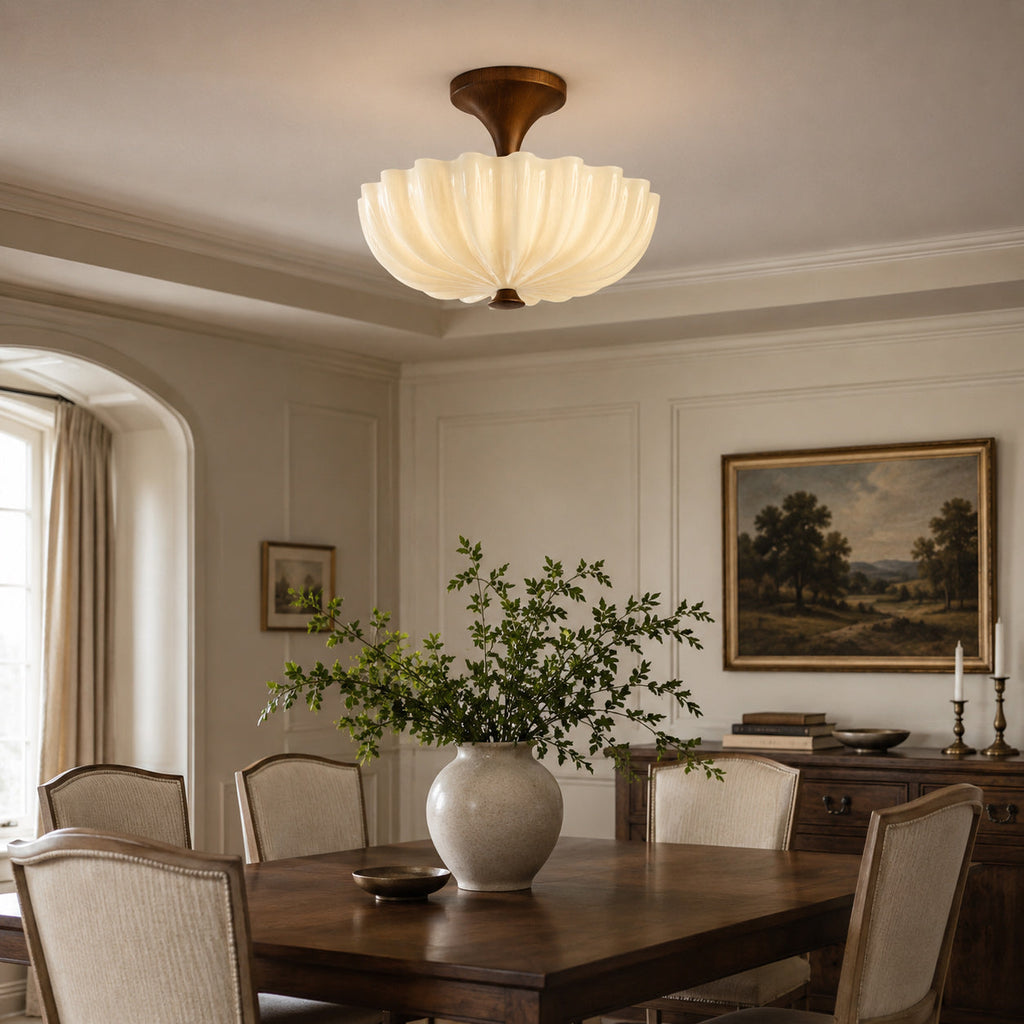 Nerida Rippled Glass & Wood Semi-Flush Mount