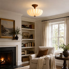 Nerida Rippled Glass & Wood Semi-Flush Mount