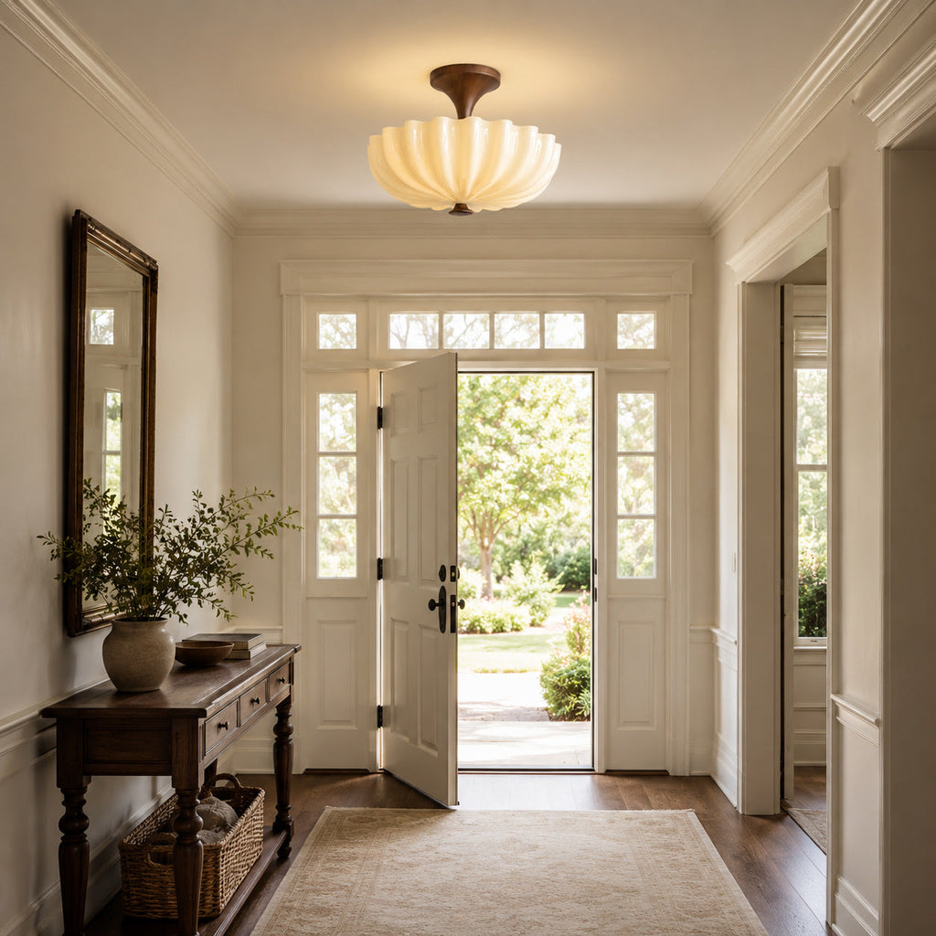 Nerida Rippled Glass & Wood Semi-Flush Mount