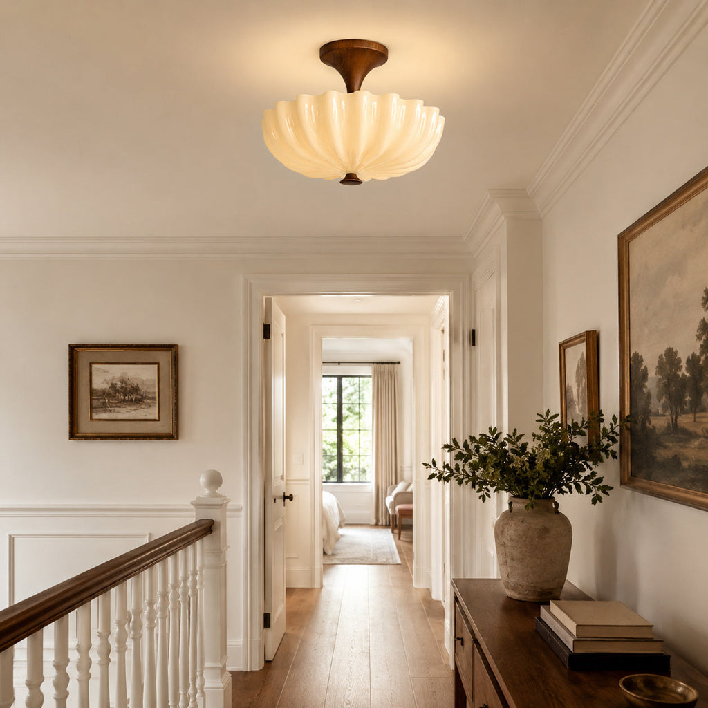 Nerida Rippled Glass & Wood Semi-Flush Mount
