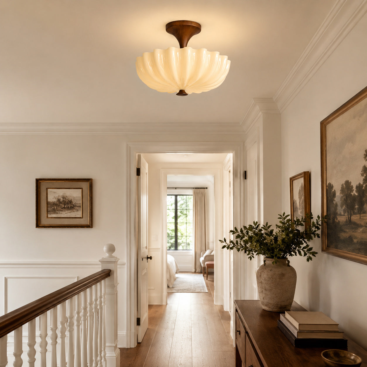 Nerida Rippled Glass & Wood Semi-Flush Mount