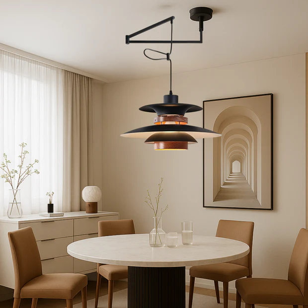 MerceroLux: Pendant Light made of Aluminum & Wood with 4 Adjustable Shades & E27 Socket – for Dining Areas & Children's Rooms