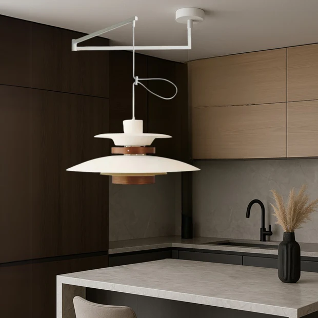 MerceroLux: Pendant Light made of Aluminum & Wood with 4 Adjustable Shades & E27 Socket – for Dining Areas & Children's Rooms