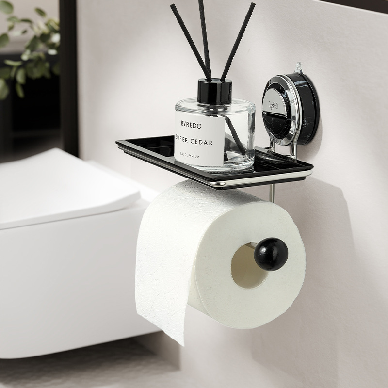No-Drill Suction Toilet Paper Holder Stand with Wood-Grain Design – Stainless Steel, Easy Installation for Smooth Surfaces