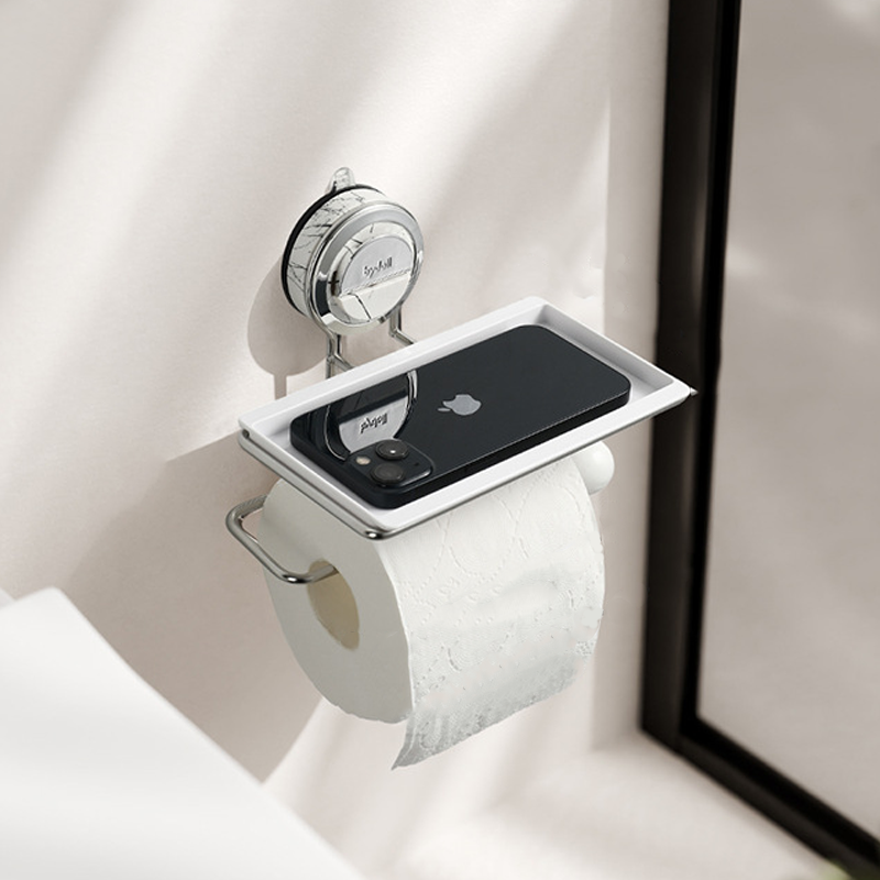 No-Drill Suction Toilet Paper Holder Stand with Wood-Grain Design – Stainless Steel, Easy Installation for Smooth Surfaces