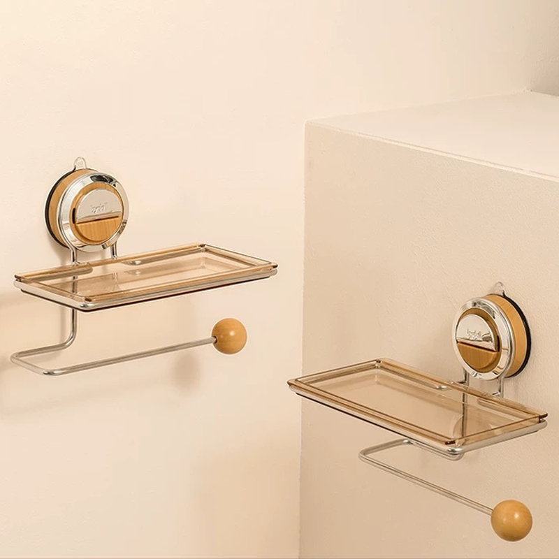 No-Drill Suction Toilet Paper Holder Stand with Wood-Grain Design – Stainless Steel, Easy Installation for Smooth Surfaces
