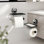 No-Drill Suction Toilet Paper Holder Stand with Wood-Grain Design – Stainless Steel, Easy Installation for Smooth Surfaces