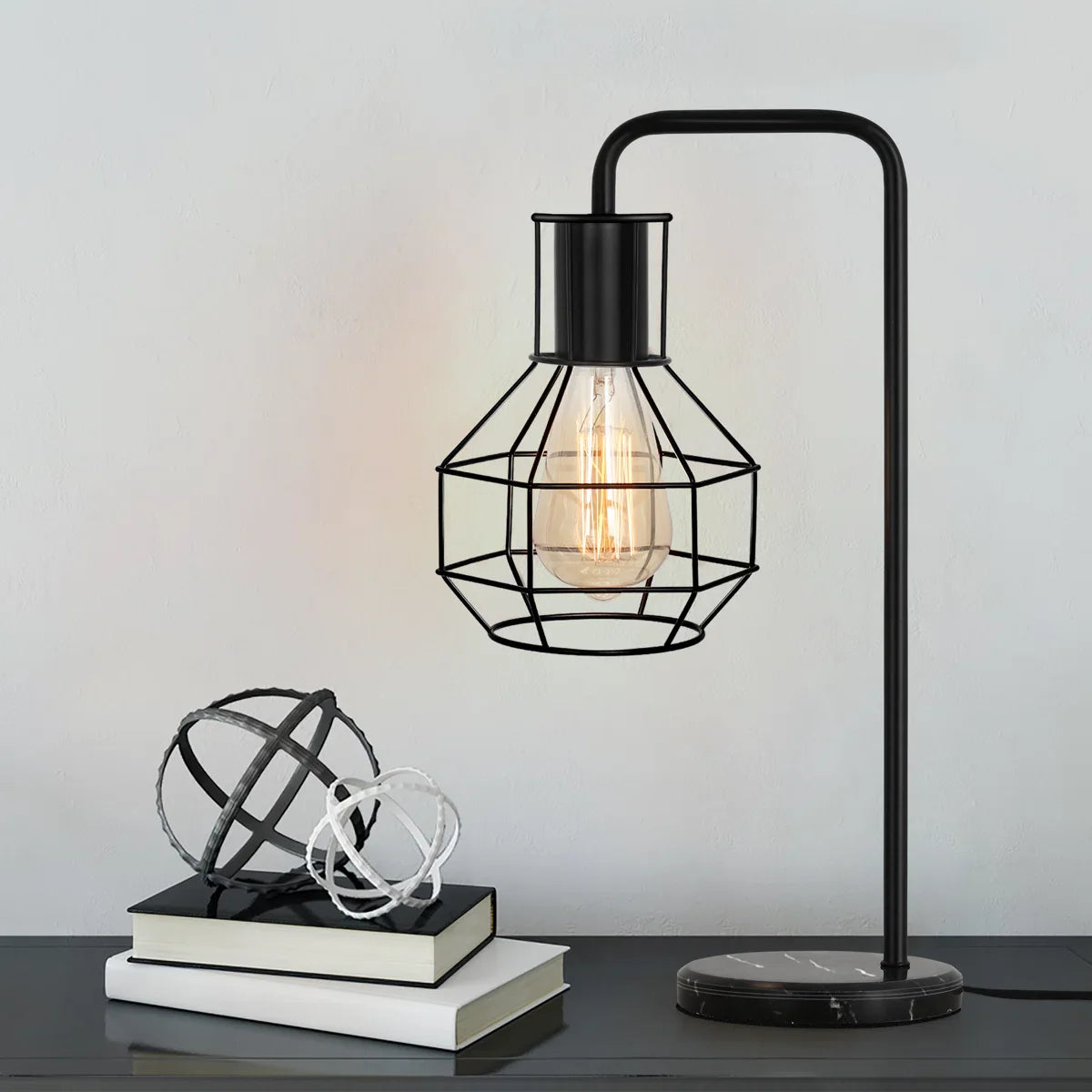 Black marble USB table lamp