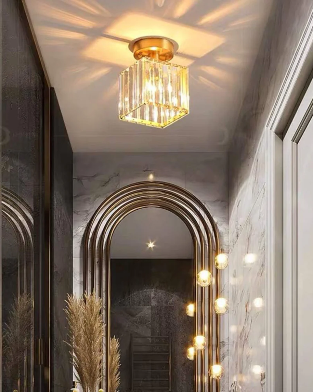 NoireLuxe: Modern ceiling light in black with faceted glass shade & warm white light – for dining room & hallway