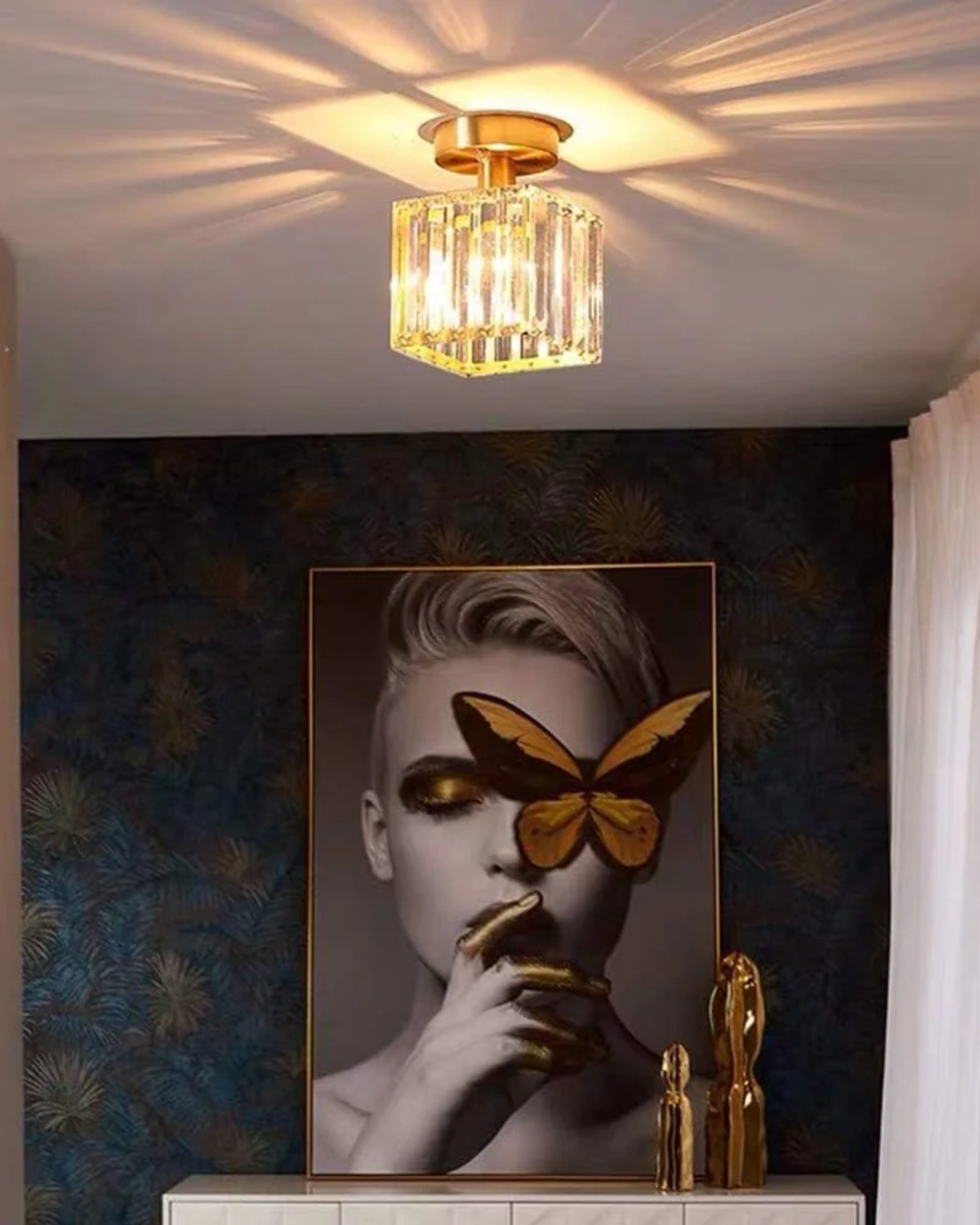 NoireLuxe: Modern ceiling light in black with faceted glass shade & warm white light – for dining room & hallway
