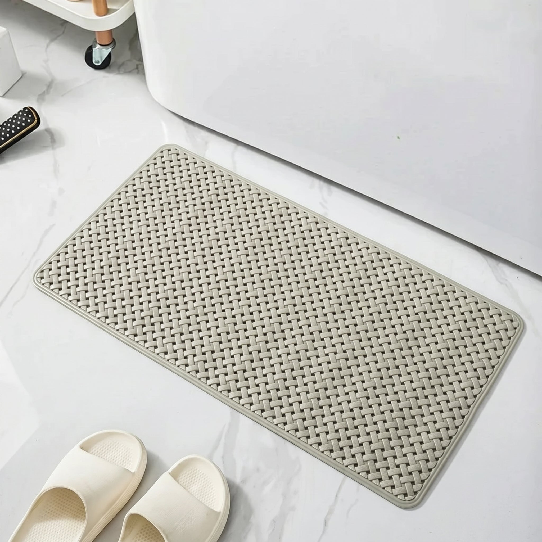 Bathroom Floor Mat, Non Slip, Woven Design, Solid Color