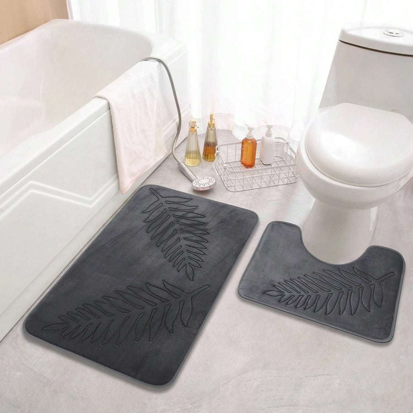 Bath Mat Set Memory Foam Velvet Non Slip 50.8x78.7 cm U Contour