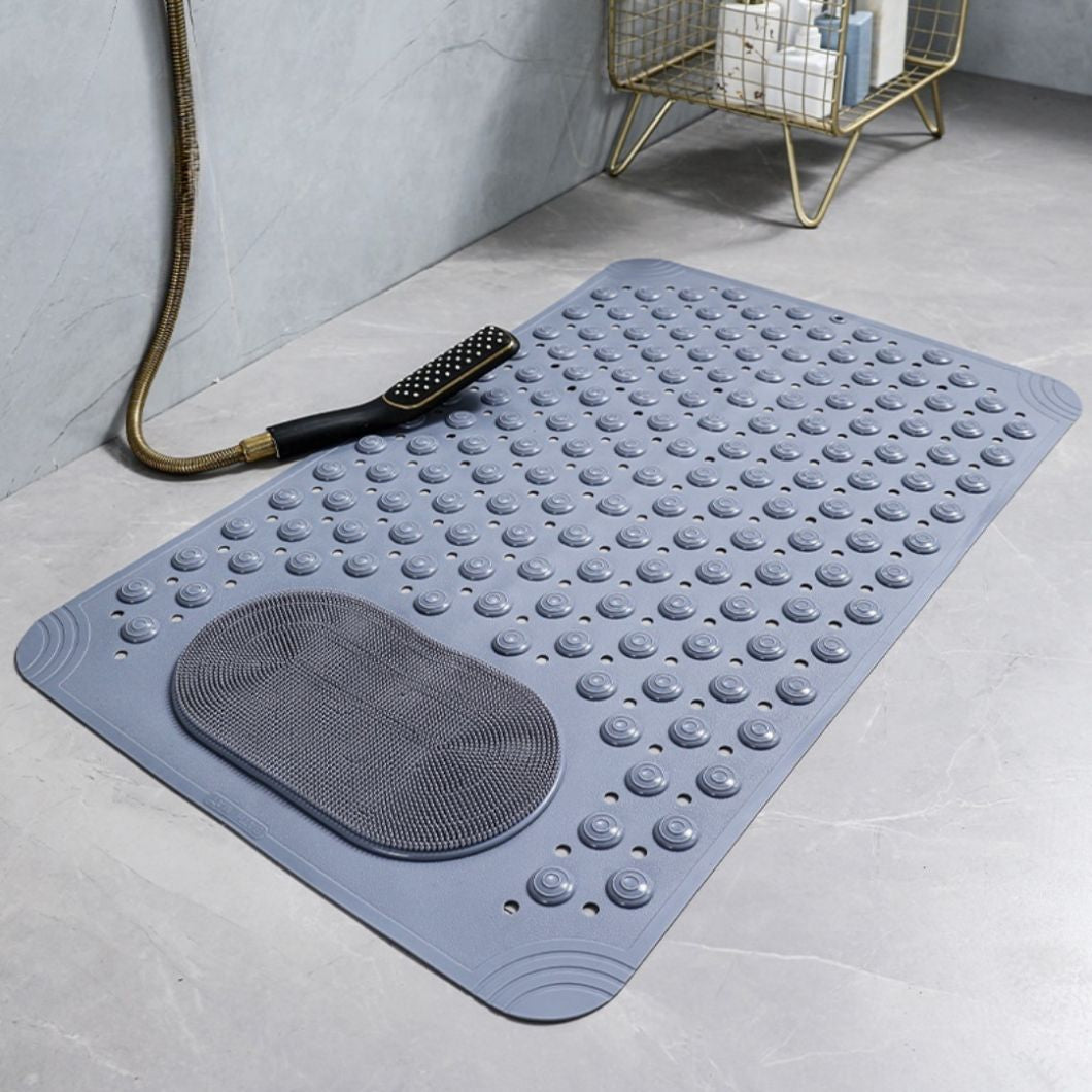 Non-Slip Bath Mat with Built-In Foot Scrubber and Quick-Drain Design – Anti-Mold Bathroom Mat for Safety and Comfort