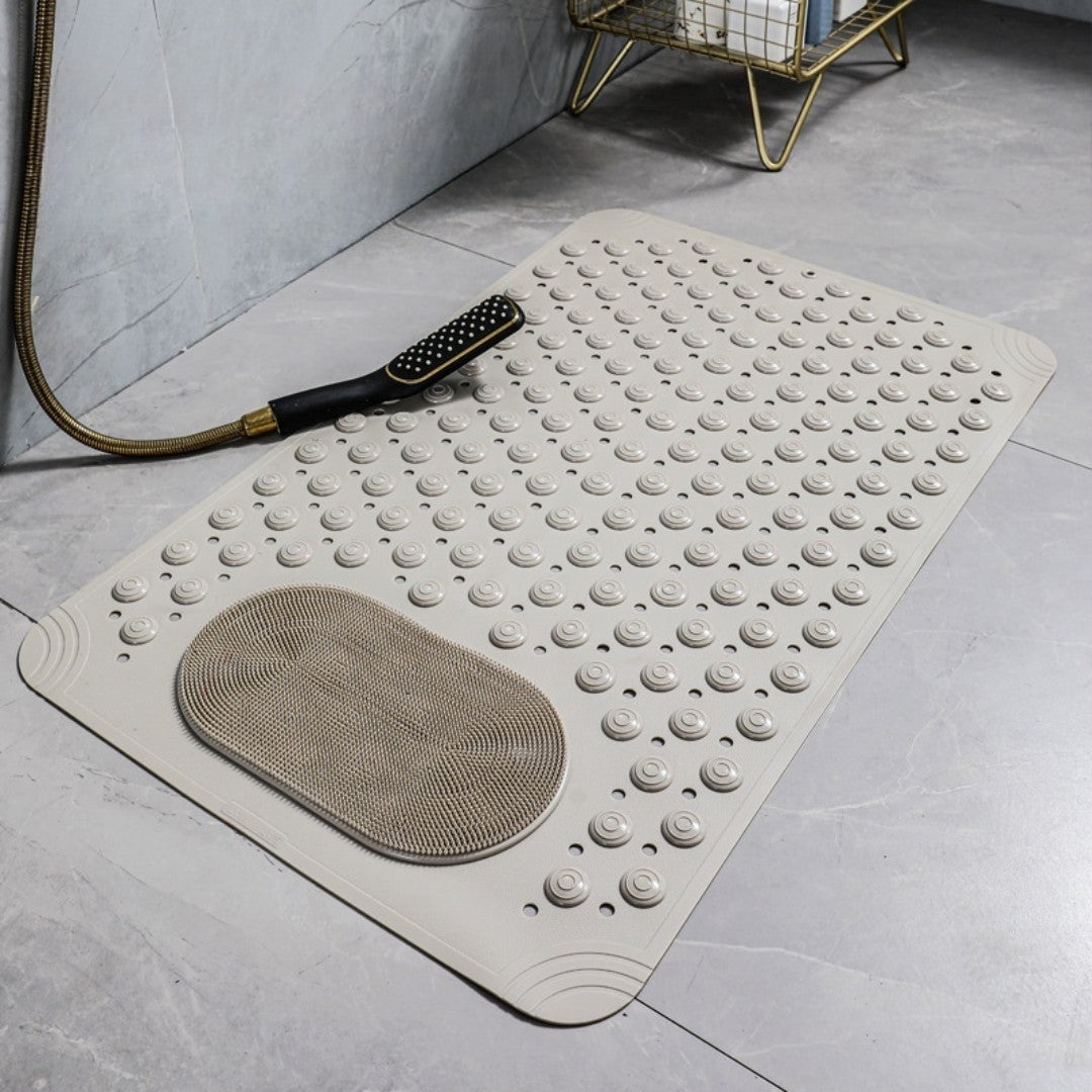 Non-Slip Bath Mat with Built-In Foot Scrubber and Quick-Drain Design – Anti-Mold Bathroom Mat for Safety and Comfort