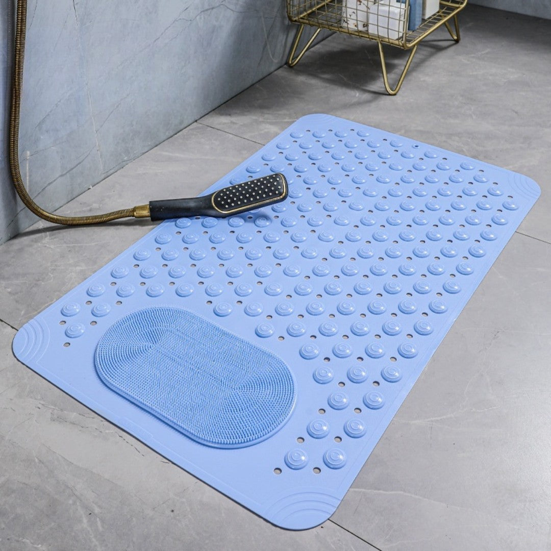 Non-Slip Bath Mat with Built-In Foot Scrubber and Quick-Drain Design – Anti-Mold Bathroom Mat for Safety and Comfort