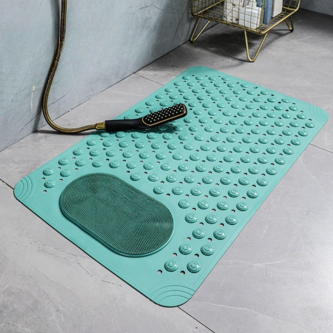 Non-Slip Bath Mat with Built-In Foot Scrubber and Quick-Drain Design – Anti-Mold Bathroom Mat for Safety and Comfort