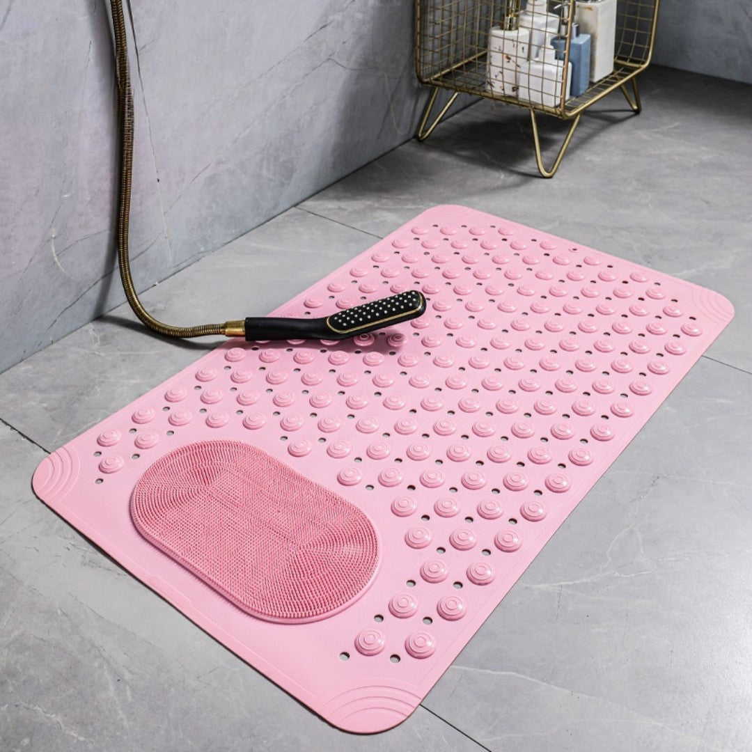 Non-Slip Bath Mat with Built-In Foot Scrubber and Quick-Drain Design – Anti-Mold Bathroom Mat for Safety and Comfort
