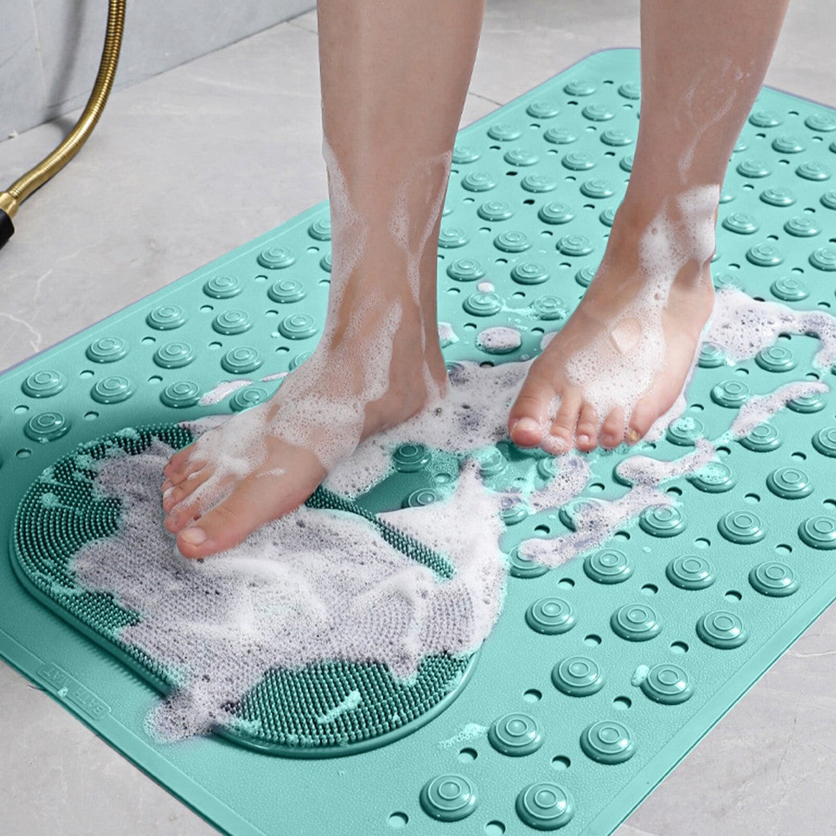 Non-Slip Bath Mat with Built-In Foot Scrubber and Quick-Drain Design – Anti-Mold Bathroom Mat for Safety and Comfort