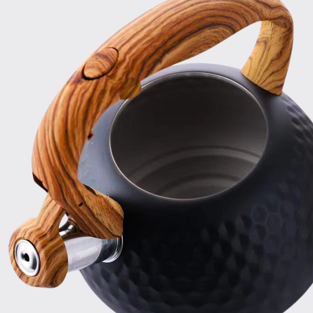 Non Electric Kettle Stainless Steel Wooden Handle Hexagonal Design